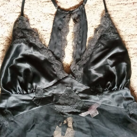 Victoria's Secret Black Lace & Silk Semi-sheer Mesh Babydoll Chemise Lingerie - Picture 8 of 16